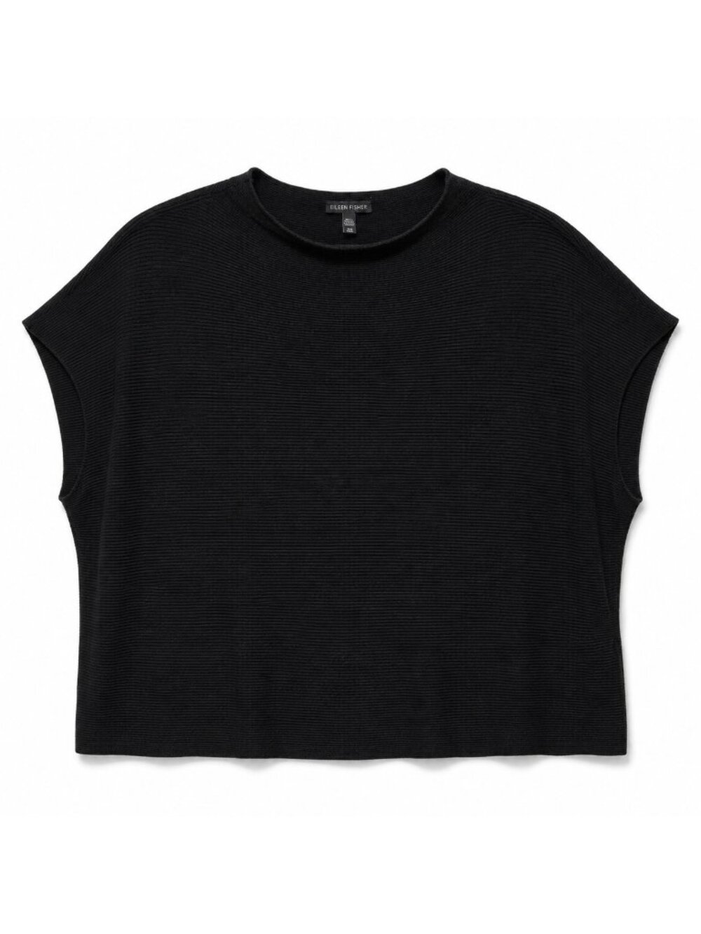 Eileen Fisher Organic Linen Cotton Box Top S/M Black Boxy Short Sleeve Knit